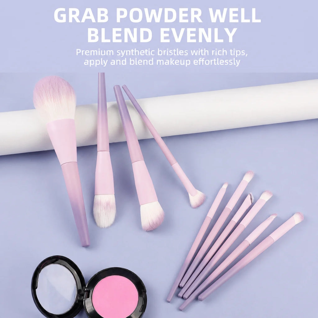 10-Pc Pink-Purple Gradient Makeup Brush Set | Synthetic Fiber Makeup Brush Set QXL