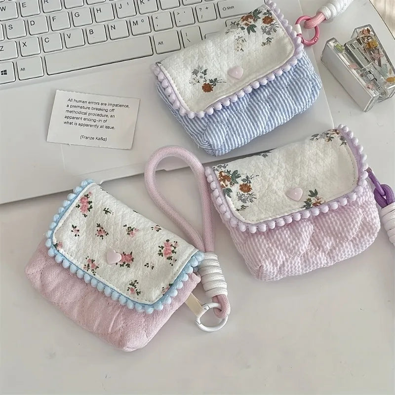 Floral Cotton Travel Pouch | Coin Purse & Cosmetic Organizer Travel Pouch QXL