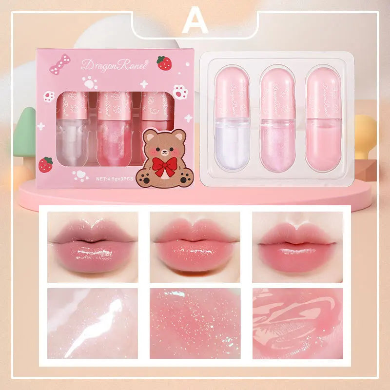Dragon Ranee Pearly Lip Gloss Set | Mirror Glaze 3-Pc Lip Gloss Set QXL A