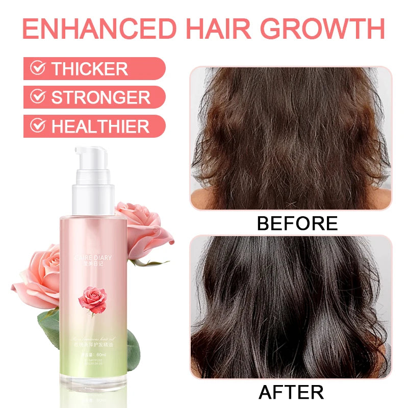 Rose Brightening Hair Oil | Smooth Frizz, Define Curls Daily Hair Care Oil QXL