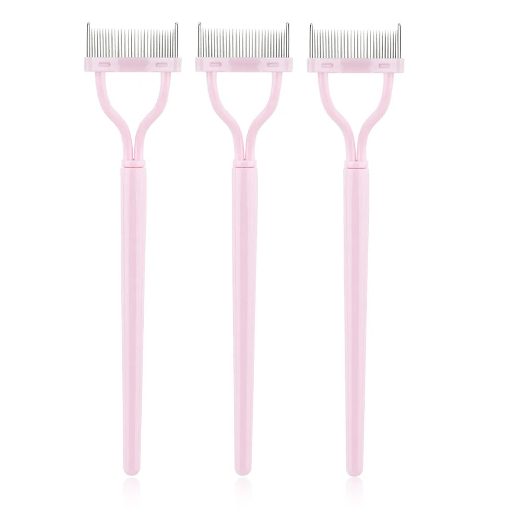 Stainless Steel Eyelash Comb & Lash Separator Brush Set Eyelash Comb Set QXL 3 pcs pink