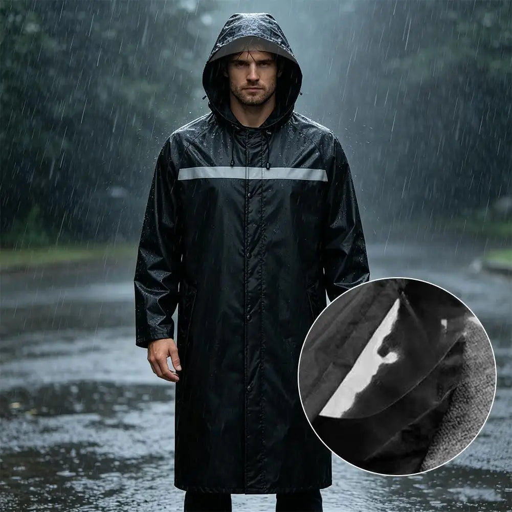Long Waterproof Raincoat | Reflective Hooded Cycling Poncho Waterproof Raincoat QXL