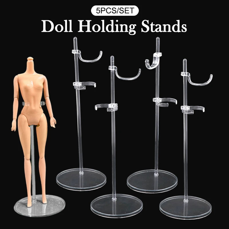 5-Pack Adjustable Clear Doll Display Stands | 1/12 Scale Rack Doll Display Stand QXL