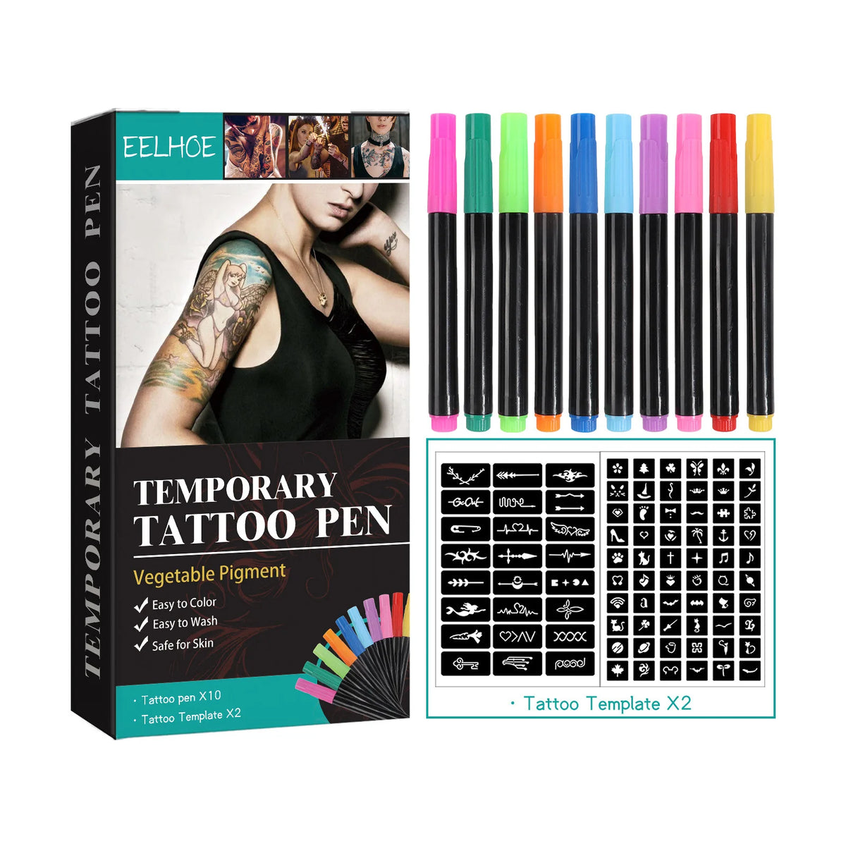 VERONNI 10-Color Temporary Tattoo Pen Set | DIY Body Art Temporary Tattoo Pen QXL