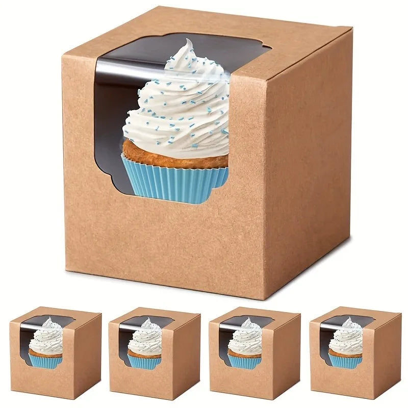 20-Pack Paper Cupcake Boxes with Clear Window | Muffin Packaging Baking Packaging Box QXL
