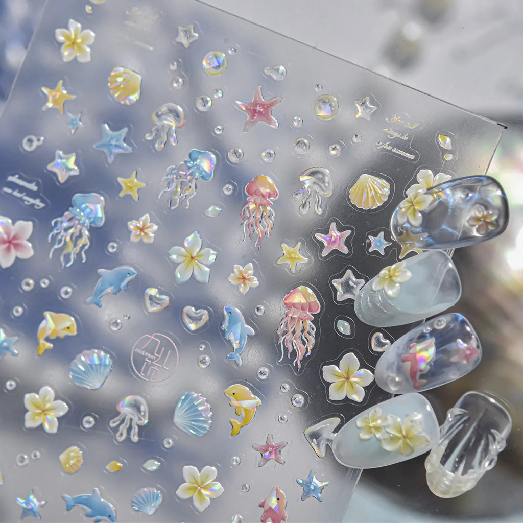 5D Ocean Nail Art Stickers – Jellyfish, Starfish & Dolphin Decals Nail Art Stickers QXL