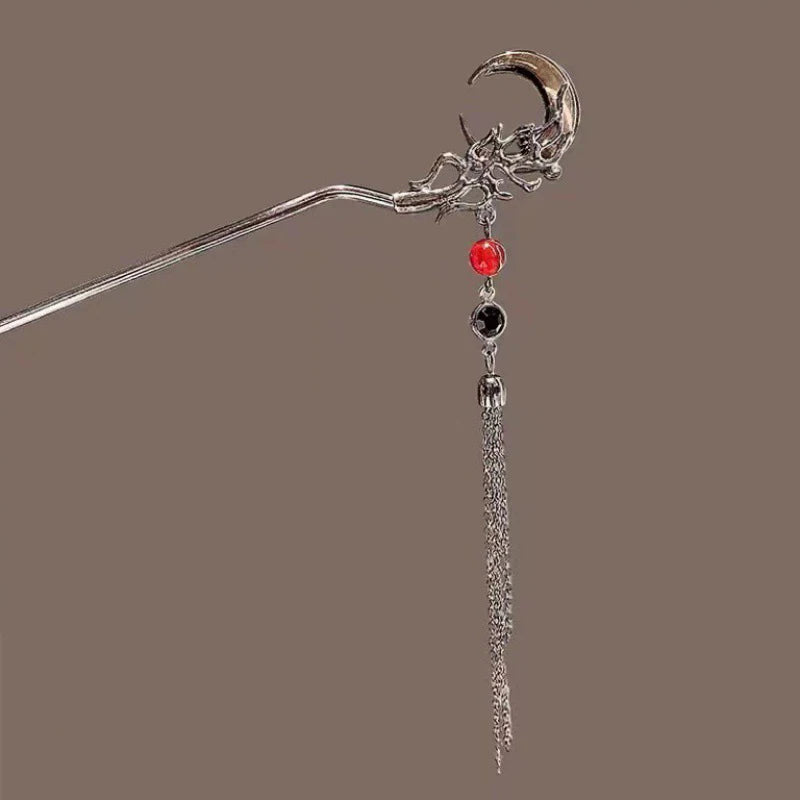 Retro Moon Tassel Hair Stick | Chinese Style Metal Hairpin Tassel Hair Stick QXL A4