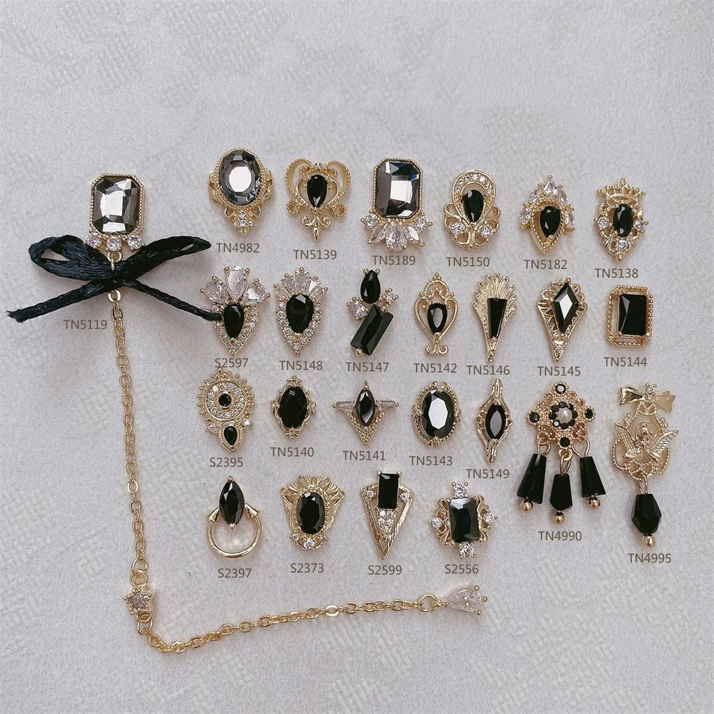 5-Pack Gothic Punk Black Zircon 3D Nail Charms & Rhinestones 3D Nail Art Charms QXL