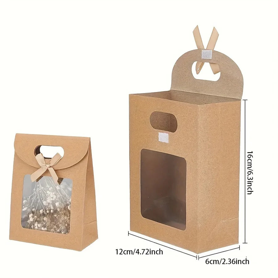 12-Pack Kraft Stand-Up Gift Bags with Window & Ribbon Gift Bags QXL