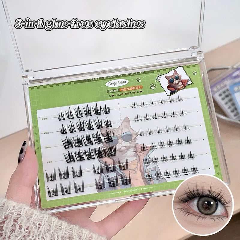 Glueless Self-Adhesive Cluster Lashes | Natural Curly DIY Cluster False Lashes QXL