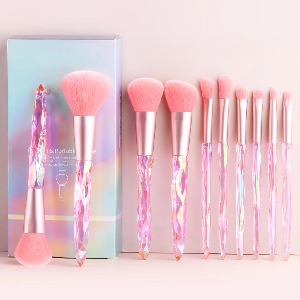 10-Pc Crystal Handle Makeup Brush Set with Case | Ronshadow Makeup Brush Set QXL