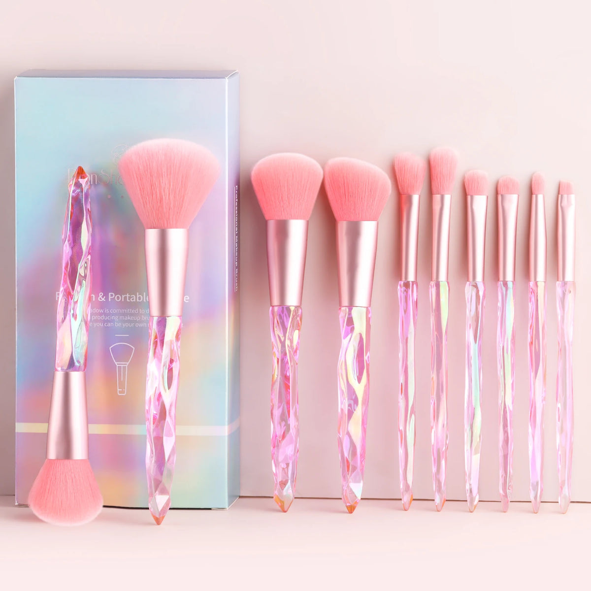 10-Pc Crystal Handle Makeup Brush Set with Case | Ronshadow Makeup Brush Set QXL