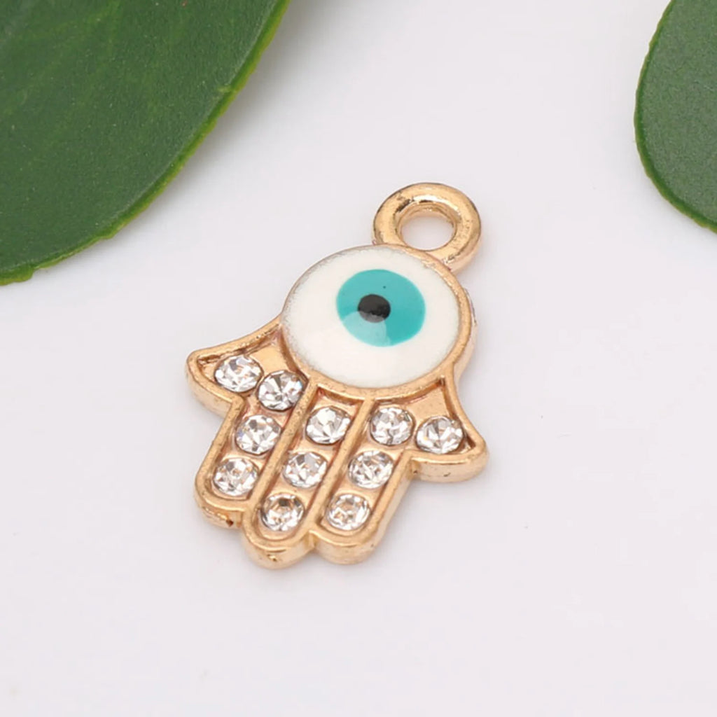 10-Pack Golden Hamsa Hand Evil Eye Charm Pendants 14x21mm Jewelry Making Charms QXL