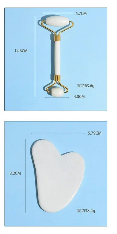 Natural Jade Roller & Gua Sha Set | Double Roller + Heart Scraper Jade Roller Gua Sha Set QXL