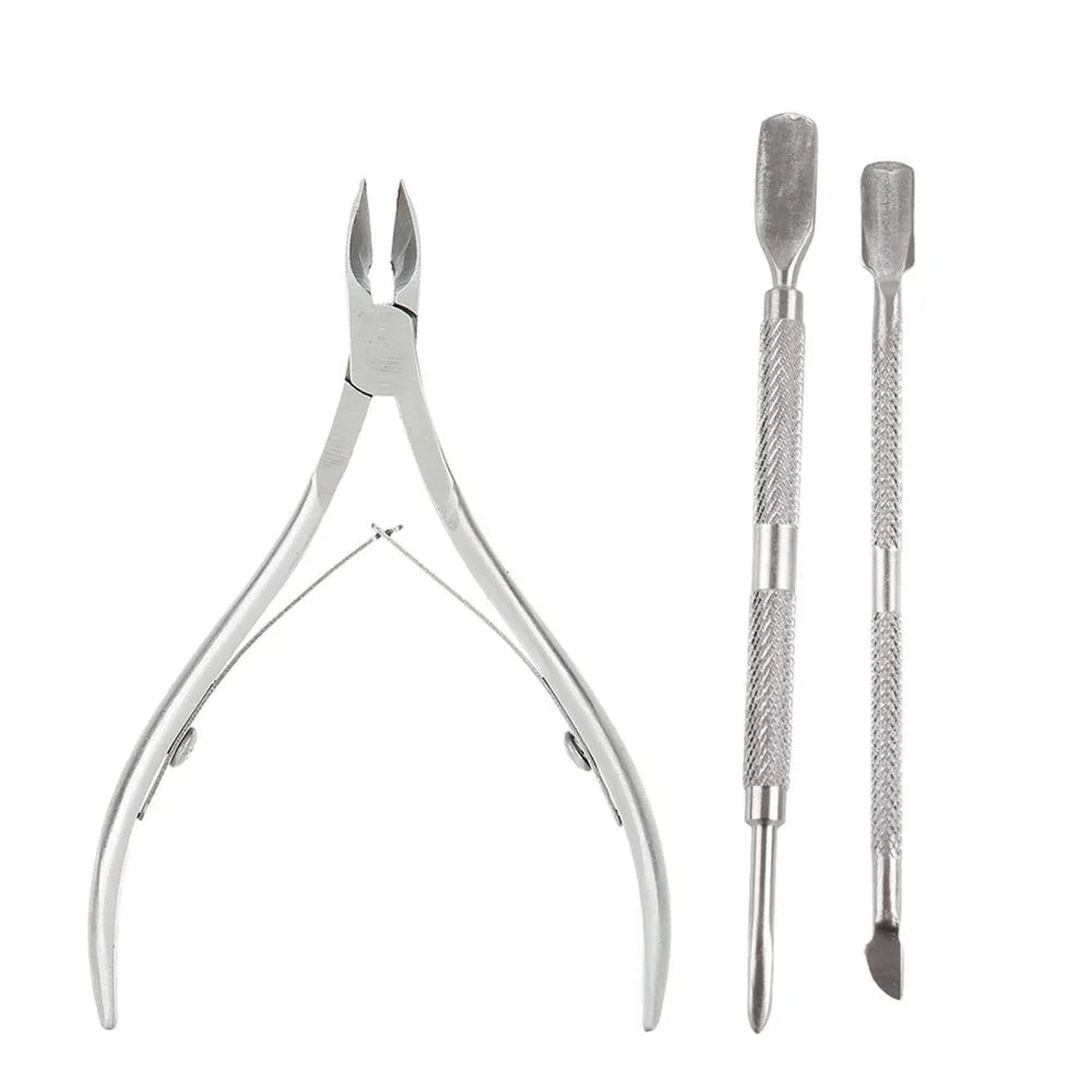 3-Piece Stainless Steel Cuticle Nipper & Pusher Kit Cuticle Nipper Kit QXL Light Grey