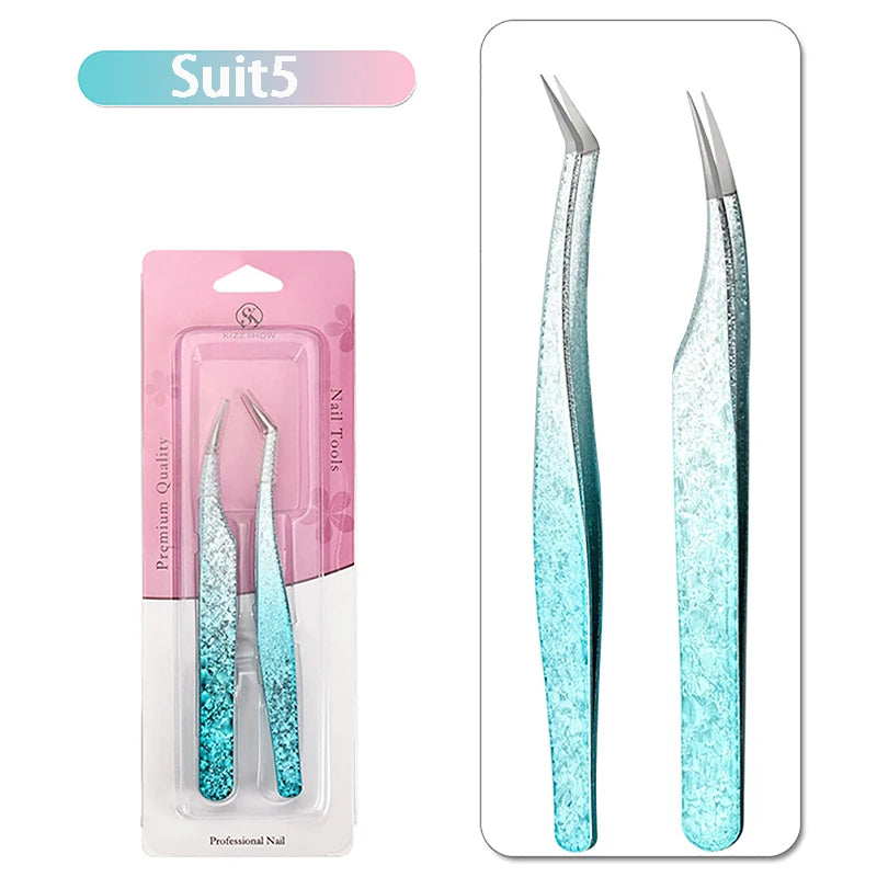 2-Pack Anti-Static Eyelash Extension Tweezers | Ice Flower Lash Extension Tweezers QXL Suit 5