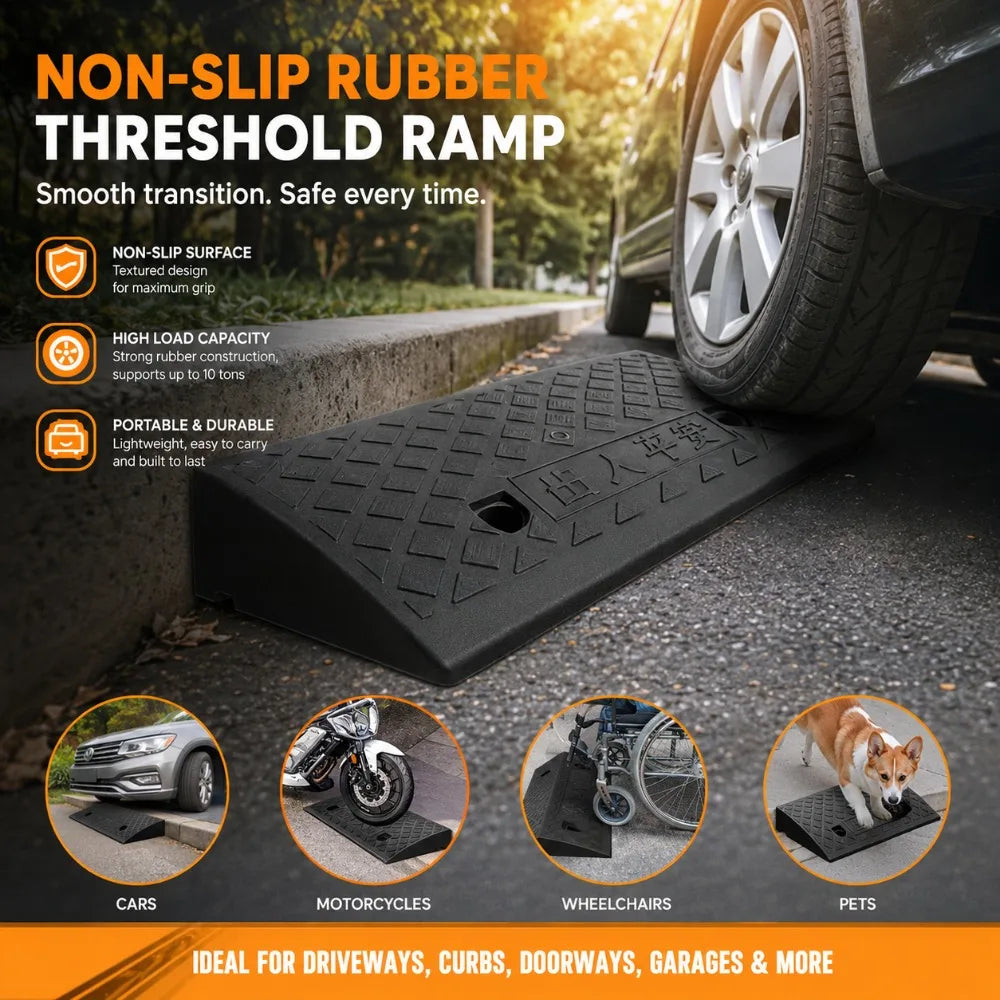 Non-Slip Rubber Threshold Ramp 3–10cm | Curb & Driveway Ramp Threshold Curb Ramp QXL