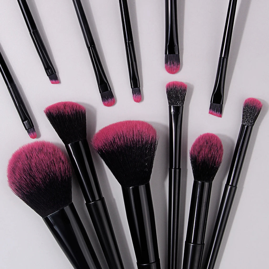 KOSSHOW 16-Piece Makeup Brush Set with PU Bag | Pink & Black Makeup Brush Set QXL
