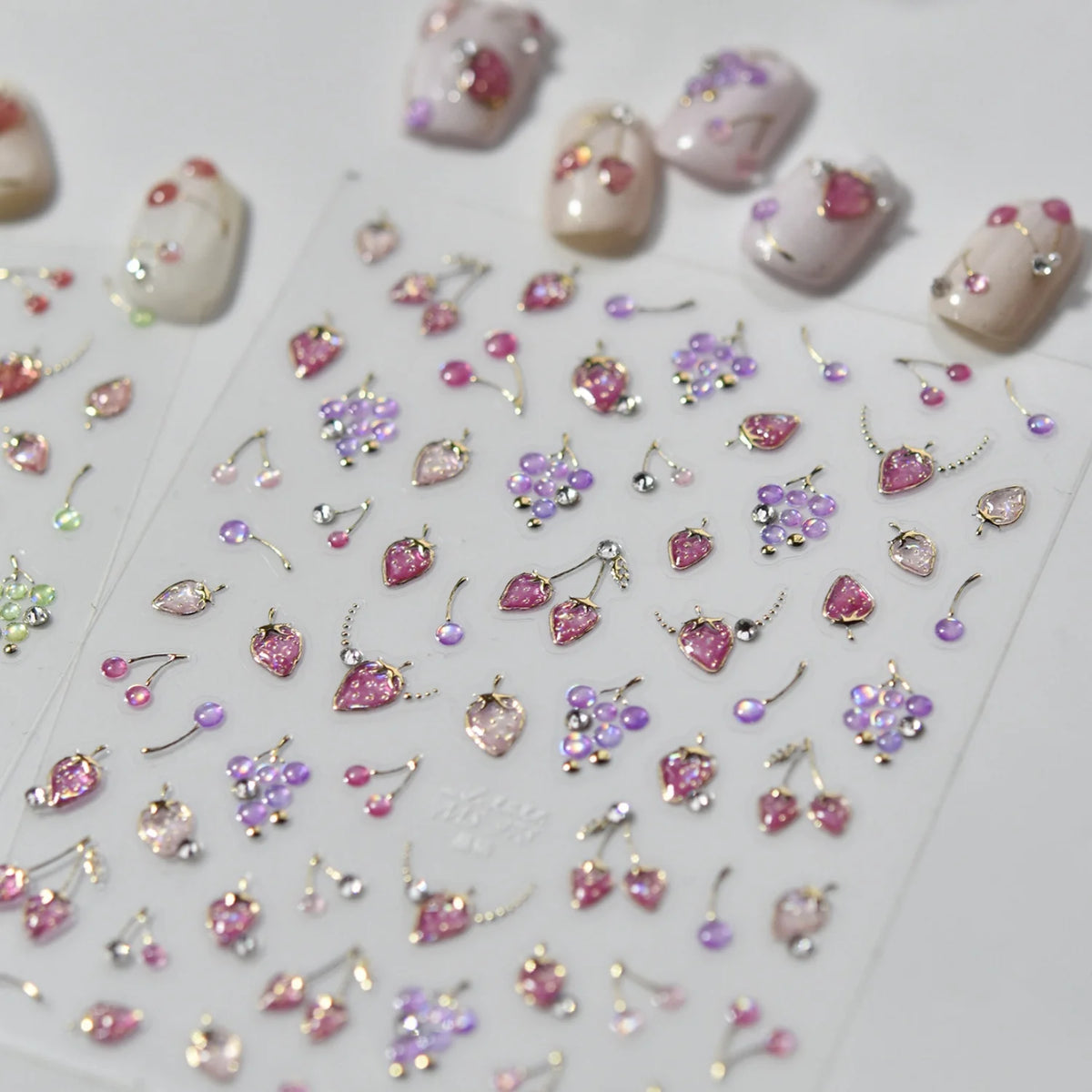 5D Embossed Fruit Nail Stickers | Rhinestone Decals – Strawberry Nail Art Stickers QXL