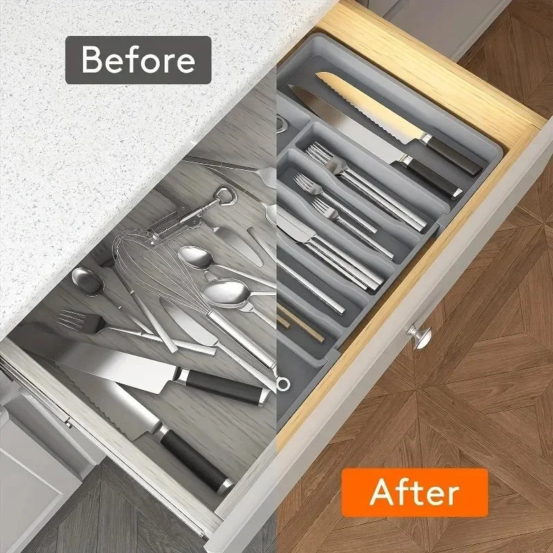 Adjustable Drawer Organizer – Expandable Flatware & Utensil Tray Drawer Organizer Tray QXL