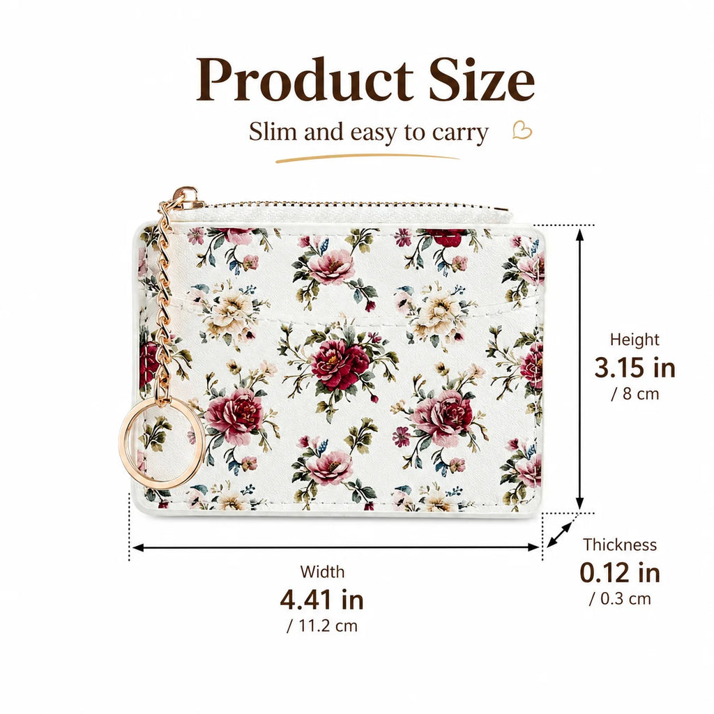 Floral Mini Card Holder Wallet | Coin Purse & Card Organizer Mini Card Wallet QXL