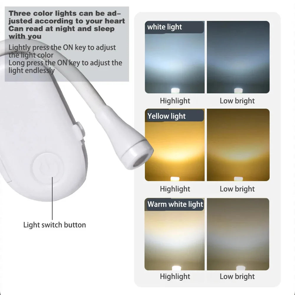 Mini Clip-On LED Book Light | USB Rechargeable 360° Flex Neck Clip-On Book Light QXL