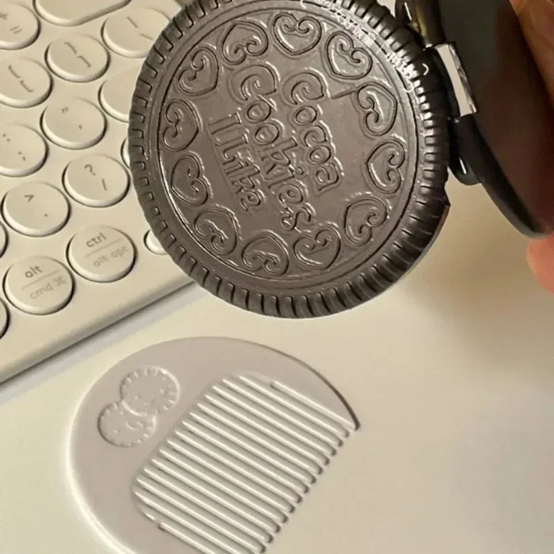 Kawaii Chocolate Biscuit Folding Pocket Mirror with Comb Compact Pocket Mirror QXL