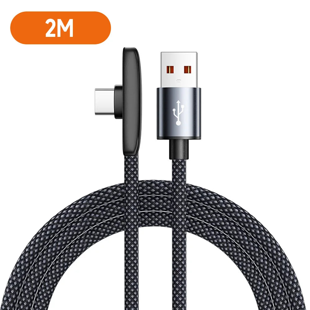 100W 6A Right-Angle USB-C Braided Fast Charging Cable USB-C Charging Cable QXL 2M