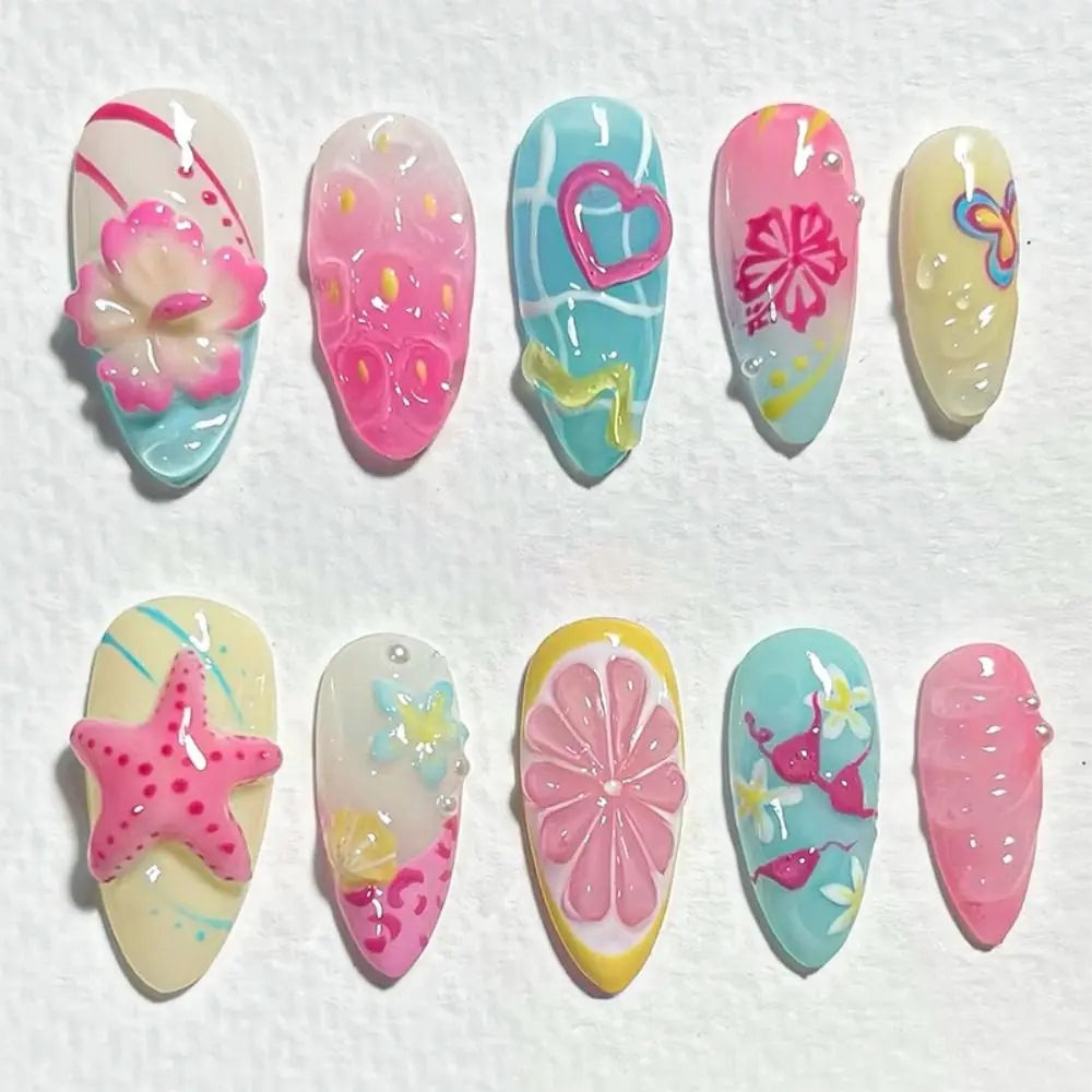 30-Pc 3D Pearl Flower Press-On Nails | Almond Beach Y2K Press-On False Nails QXL