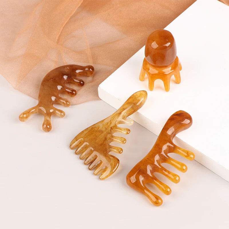 Natural Resin Wide Tooth Scalp Massage Comb | Gua Sha Tool Scalp Massage Comb QXL