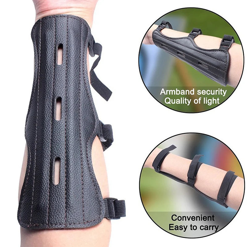 Archery Arm Guard 3-Strap PU Leather Adjustable Forearm Protector Archery Arm Guard QXL Default Title
