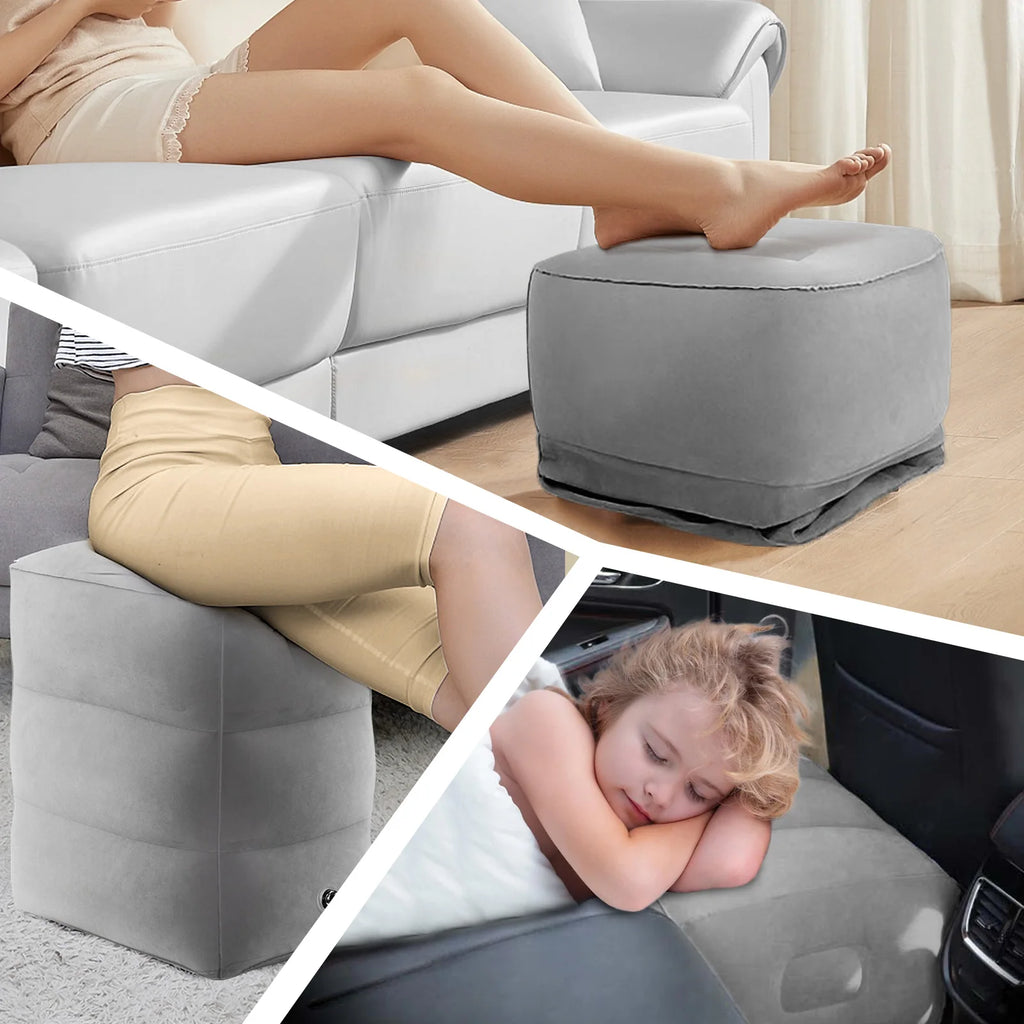Inflatable Airplane Foot Rest Pillow | 3-Layer Adjustable Height Travel Foot Rest QXL