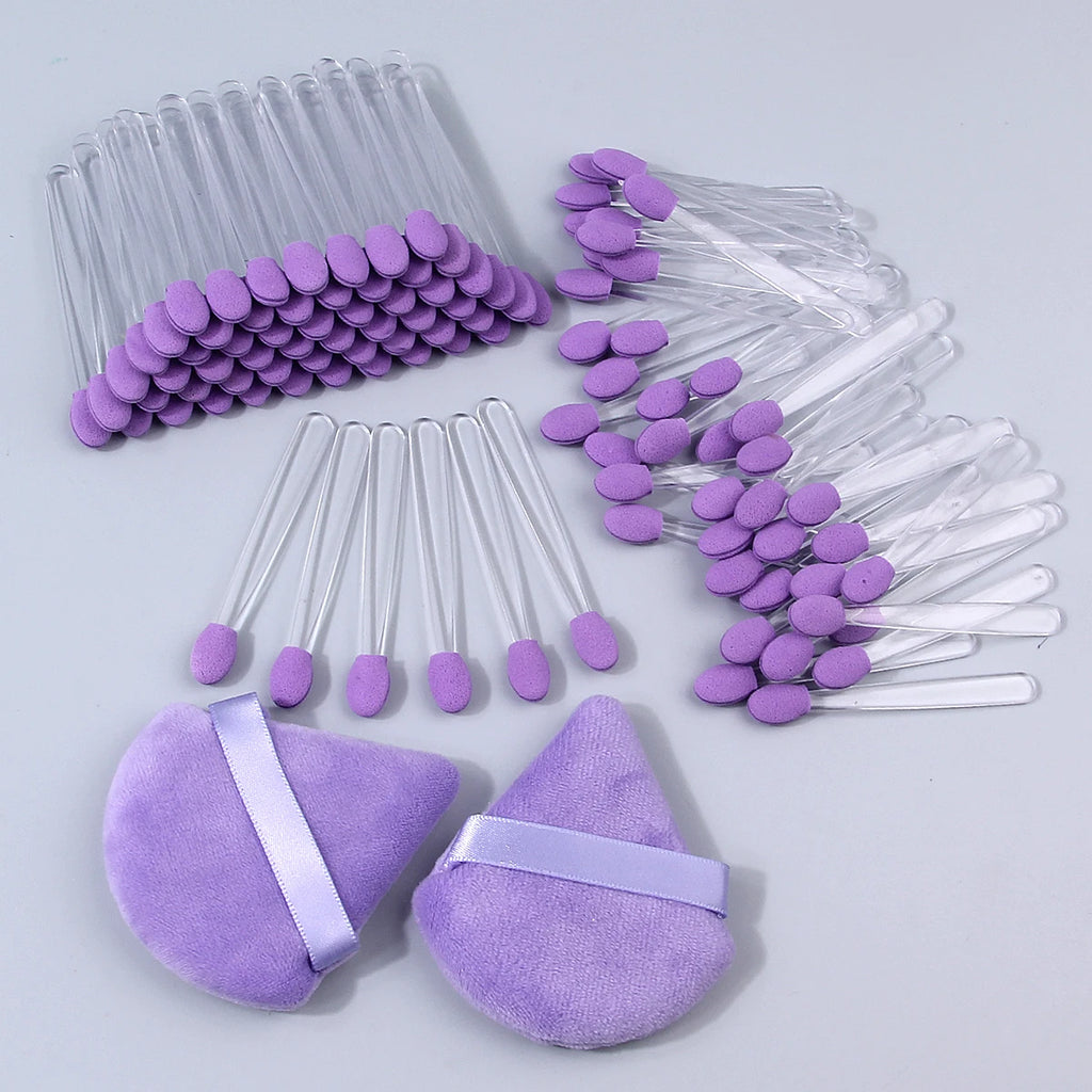 102-Pc Disposable Eyeshadow Sponge Sticks & Powder Puffs Set Makeup Applicator Set QXL