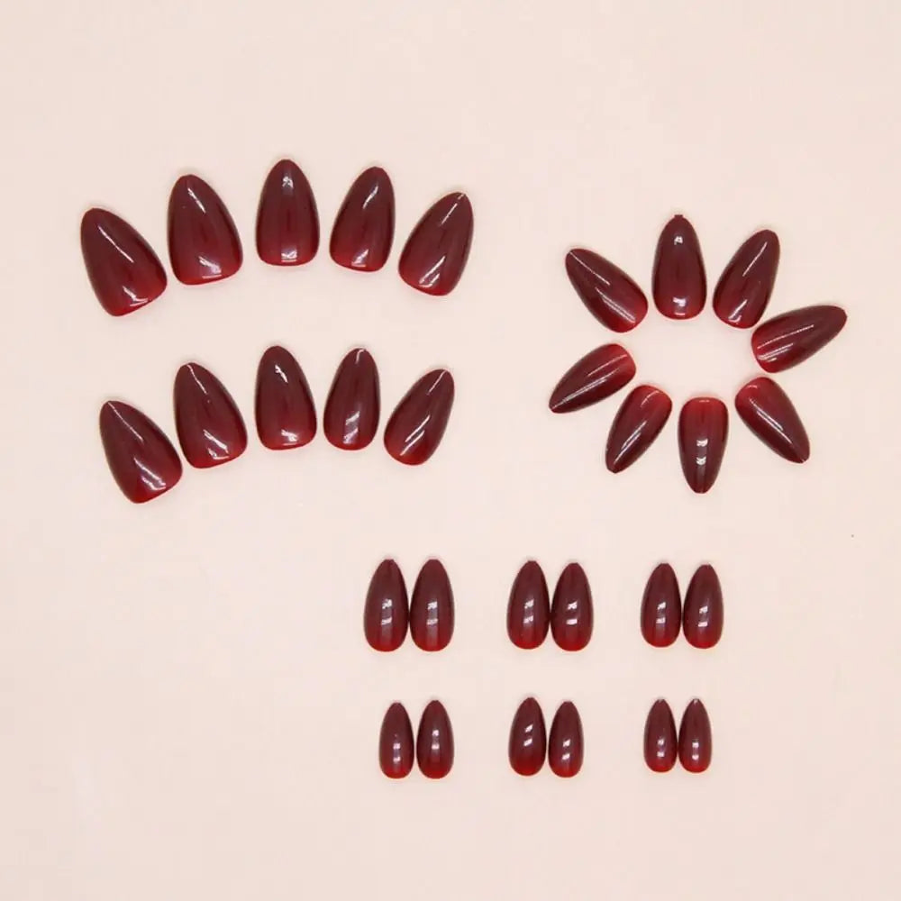24-Pack Long Almond Press-On Nails – French Cherry Red Tips Press-On Nail Tips QXL