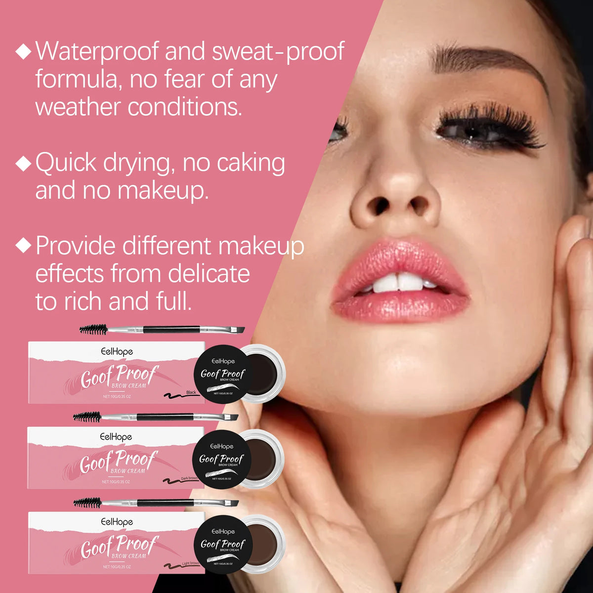 Eelhope Waterproof Eyebrow Tint Cream & Double-Ended Brush Eyebrow Tint Cream QXL