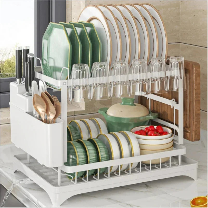 Double-Layer Kitchen Rack with Drainage & Lockable Stand Kitchen Storage Rack QXL