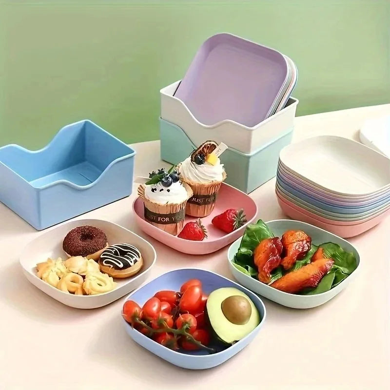 10-Pack Reusable Plastic Snack & Dessert Plates | Party Trays Serving Plates Set QXL