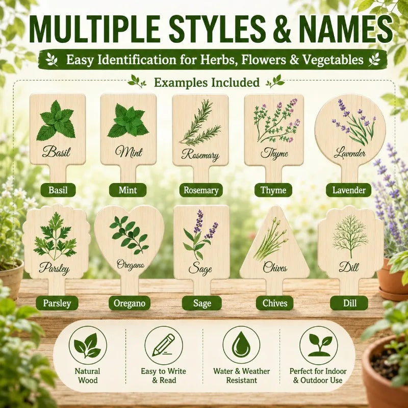24-Pack Wooden Plant Labels | Herb & Garden Markers Garden Plant Markers QXL