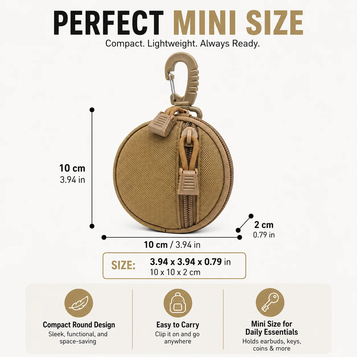 1000D Tactical Mini Round EDC Pouch with Carabiner Clip Tactical EDC Pouch QXL