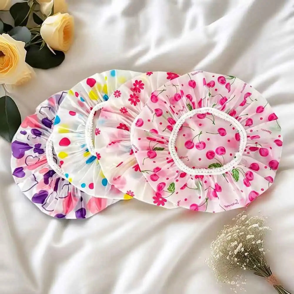 5-Pack Waterproof PEVA Shower Caps | Cartoon Prints for Women Shower Cap Set QXL