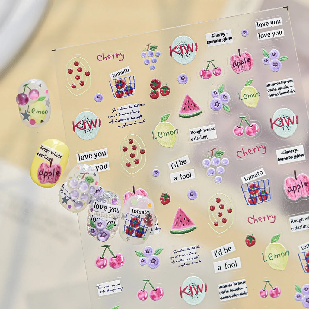 5D Fruit Nail Stickers | Kiwi Watermelon Cherry Decals Nail Art Stickers QXL