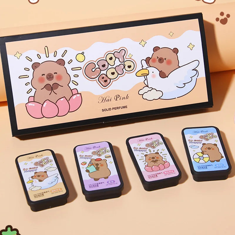 4-Pc Capybara Solid Perfume Balm Set | Portable Floral Scent Solid Perfume Set QXL 4pcs-A