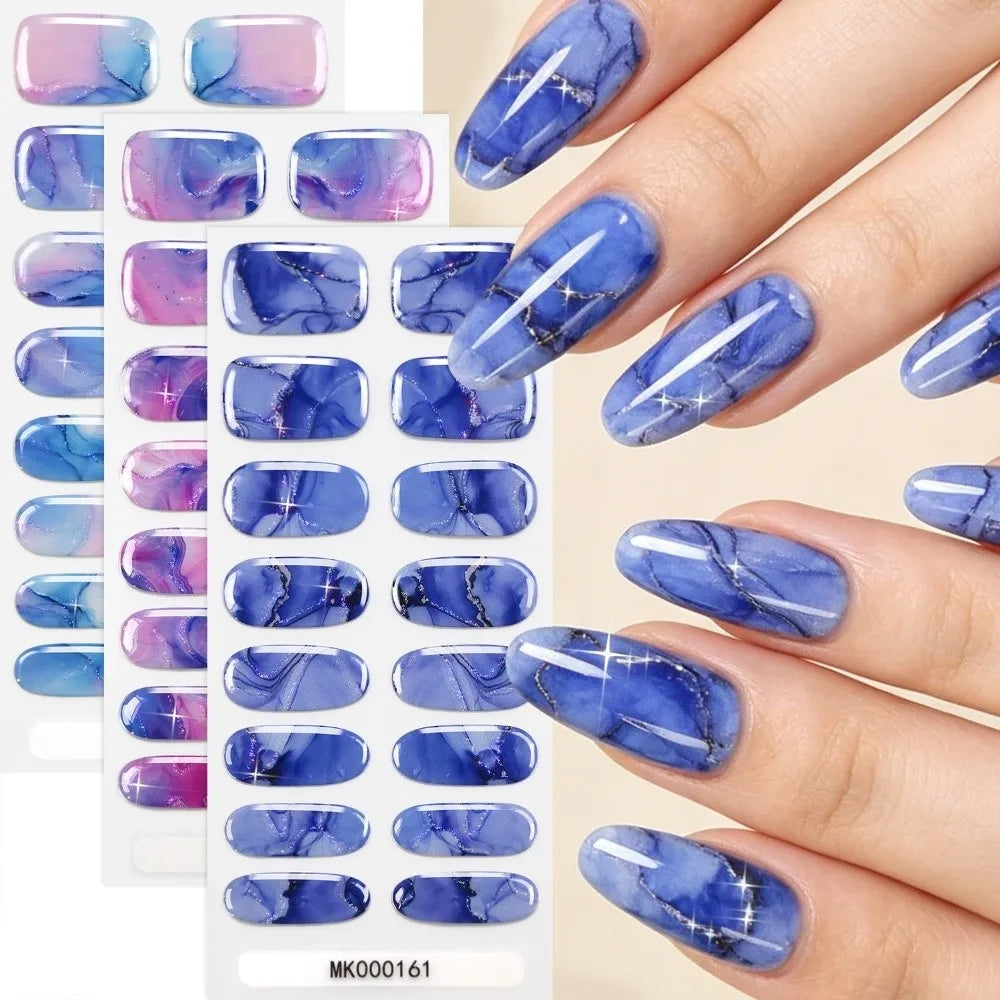 16-Tip UV Nail Strips | 3D Glitter Marble Self-Adhesive Stickers Nail Art Stickers QXL