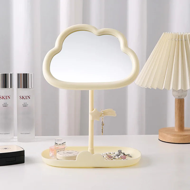 Cloud-Shaped Vanity Mirror with Storage Tray | Desktop Makeup Vanity Mirror QXL