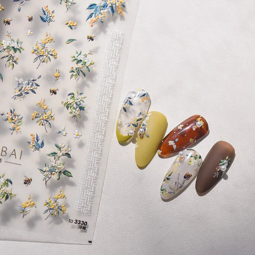 5D Floral Nail Art Stickers – Peony Jasmine Osmanthus Decals Nail Art Stickers QXL