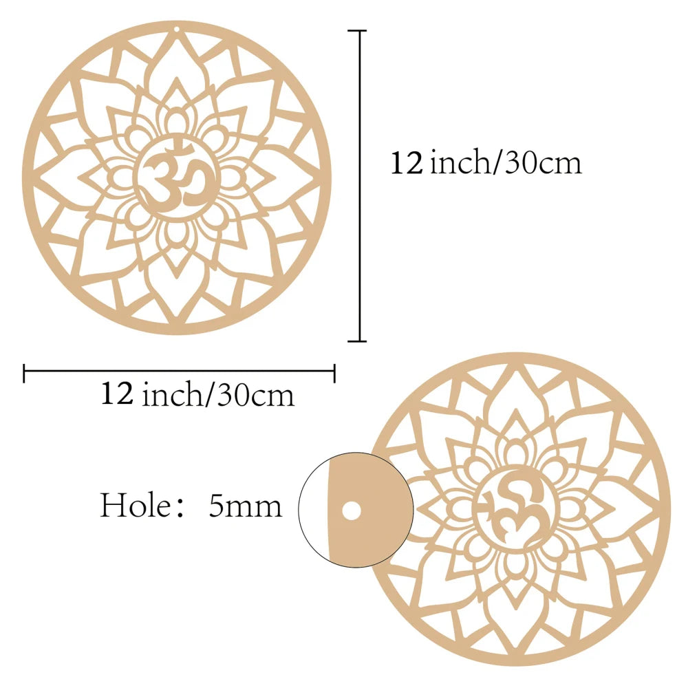 12" Om Lotus Sacred Geometry Wooden Wall Art | Laser Cut Wooden Wall Art QXL AECH04-02512