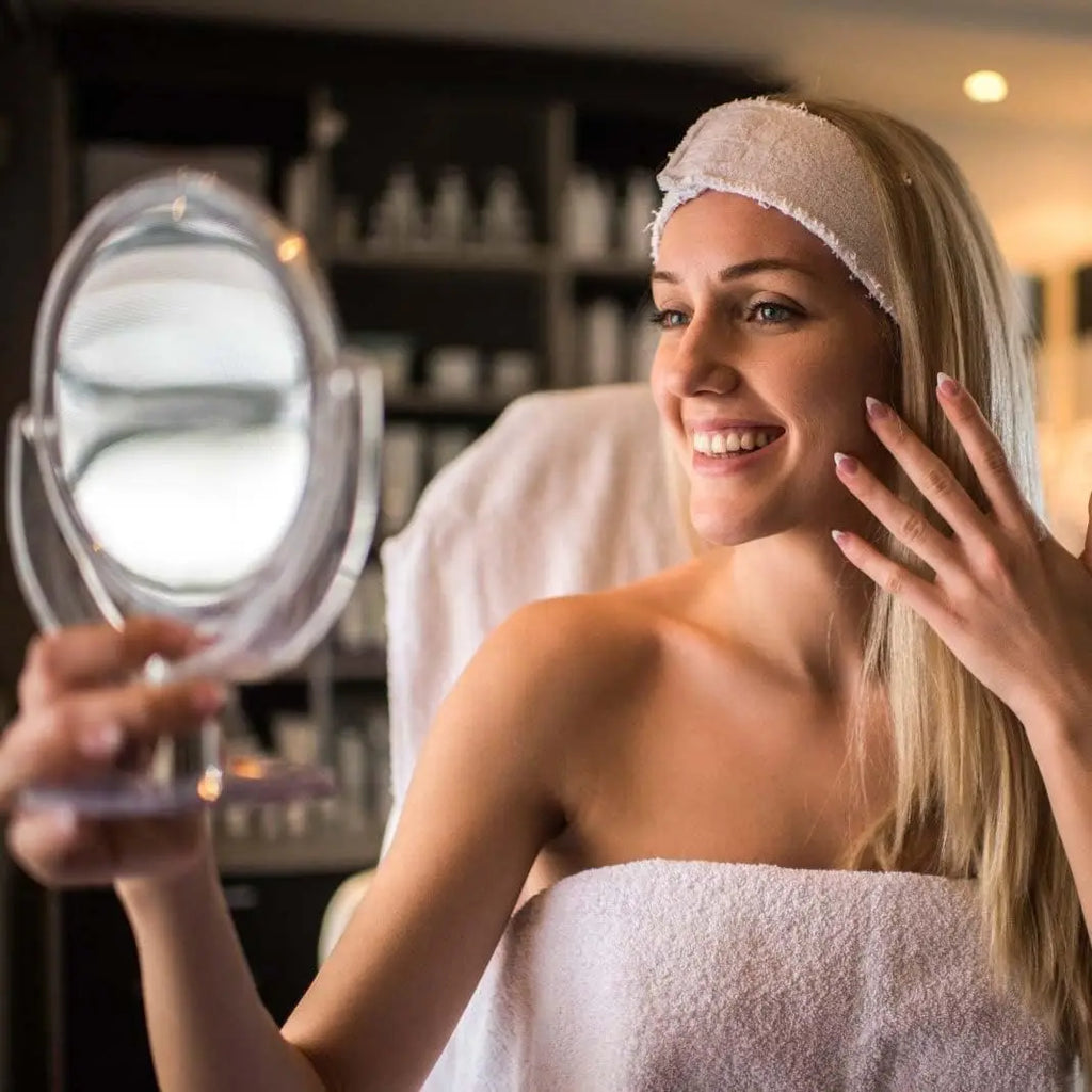 Double-Sided 1X/2X Magnifying Makeup Mirror | 360° Swivel Stand Magnifying Makeup Mirror QXL