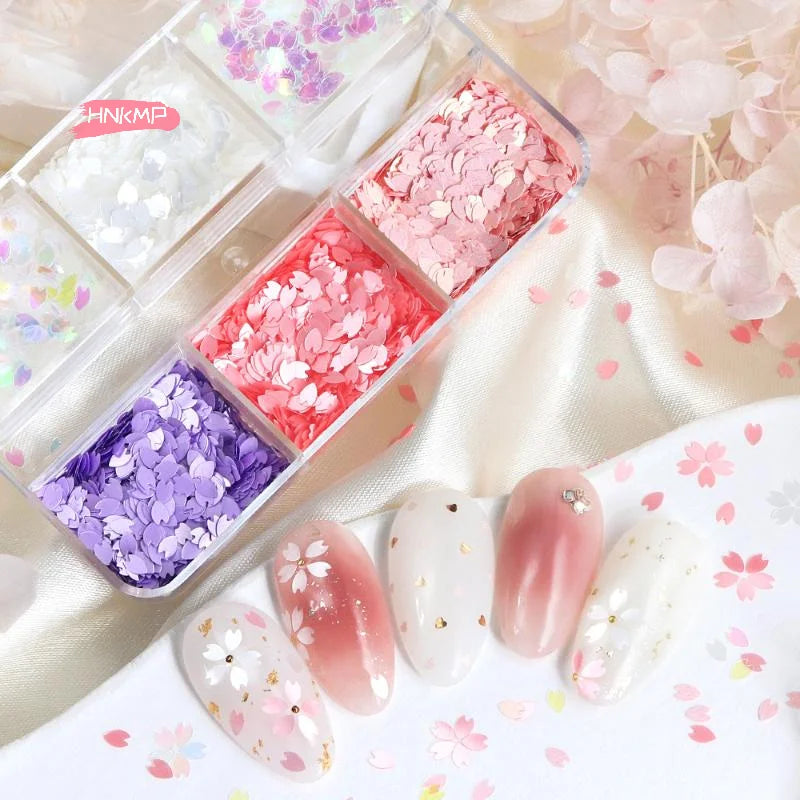 6-Grid Cherry Blossom Nail Glitter Sequins | Holographic Flakes Nail Glitter Sequins QXL