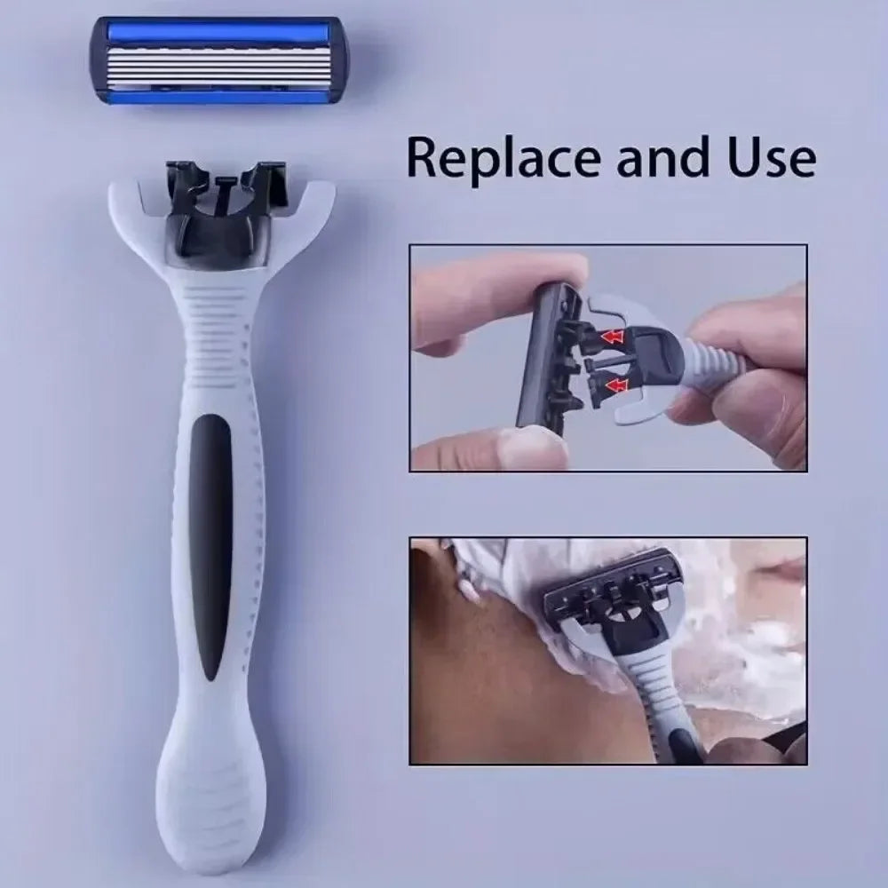 Vvocci Men's 6-Blade Safety Razor + 12 Replacement Blades Men's Safety Razor QXL