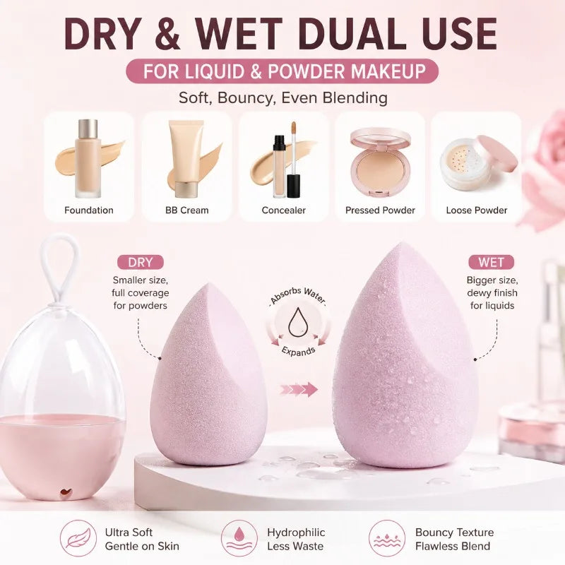Makeup Sponge & Egg Case | Wet Dry Beauty Blender Puff Makeup Blender Sponge QXL
